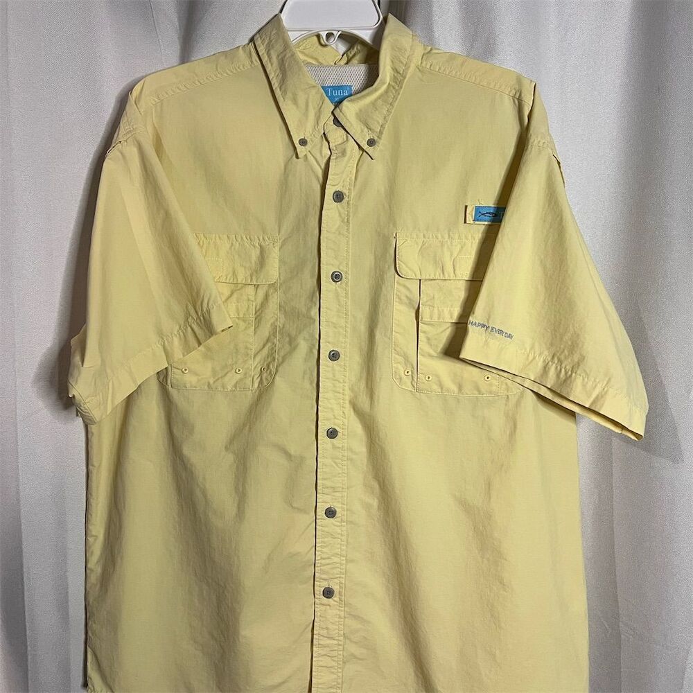 Tuna PFG Men's Yellow Vented Short Sleeve Fishing Shirt Size XL
